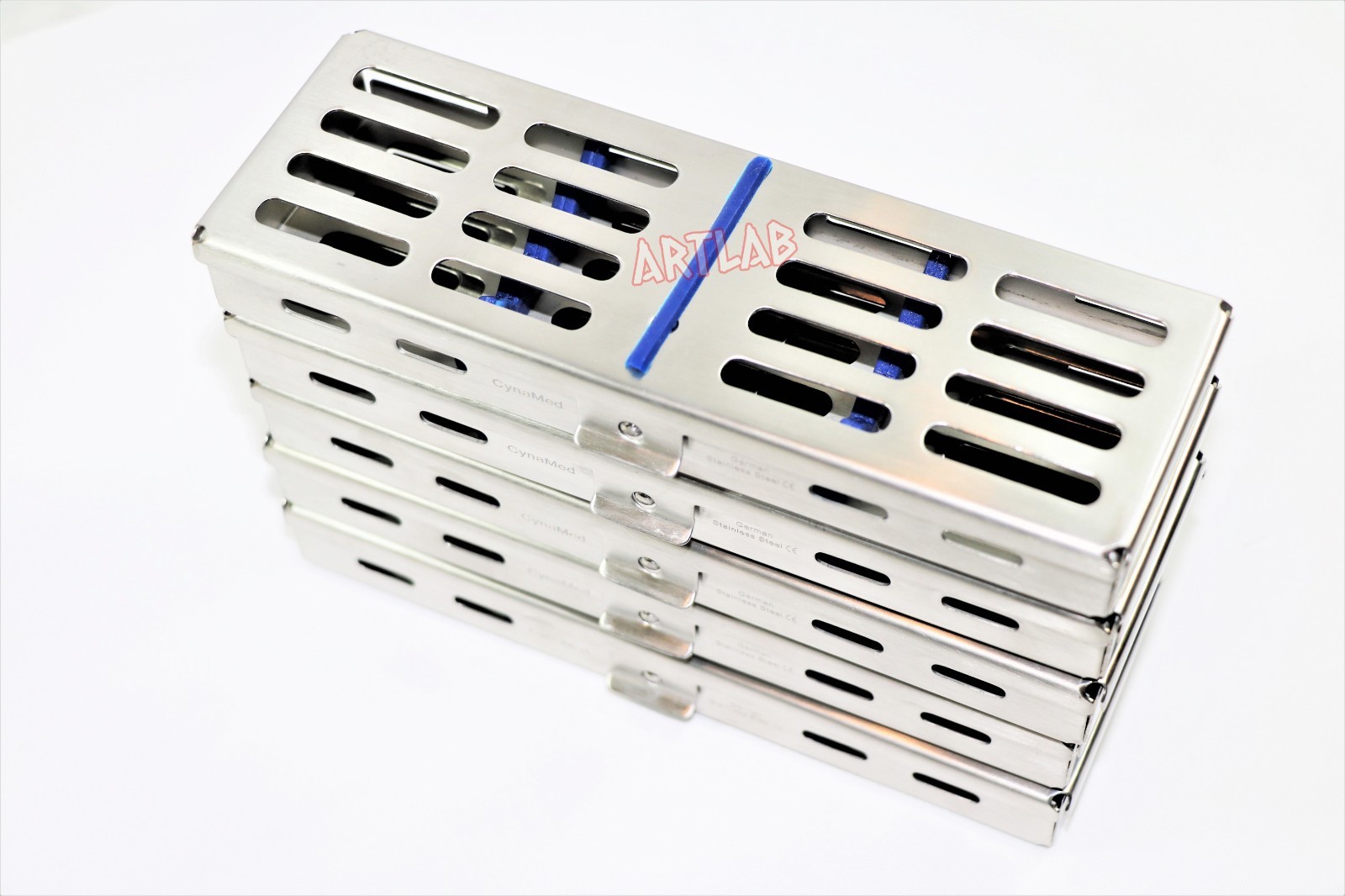 5 STERILIZATION CASSETTE TRAY RACK BOX HOLDS 5 INSTRUMENTS SURGICAL DENTAL BLUE