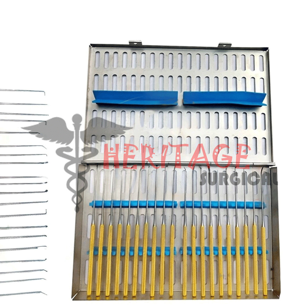 Rhoton Micro Dissector Set 20 Pieces with Gold Neurosurgery Surgical Instruments