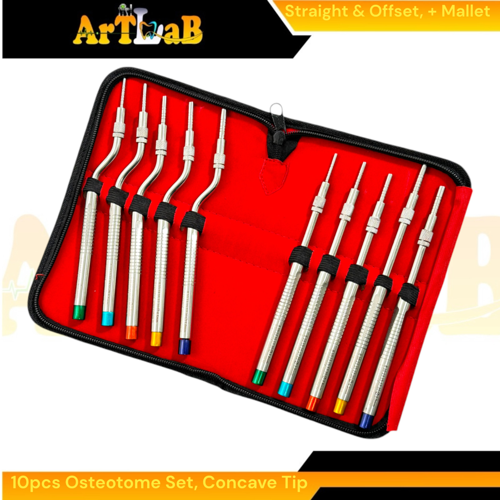 Implant Graft Concave Osteotome Kit of 10pcs with Hammer & Storage Case