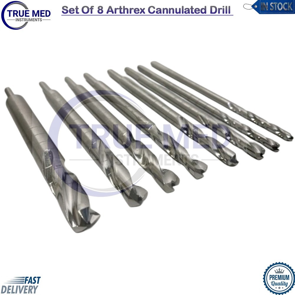 Set Of 8 Arthrex Cannulated Drill Bits 6, 7, 8, 9, 10, 11, 12, 15mm