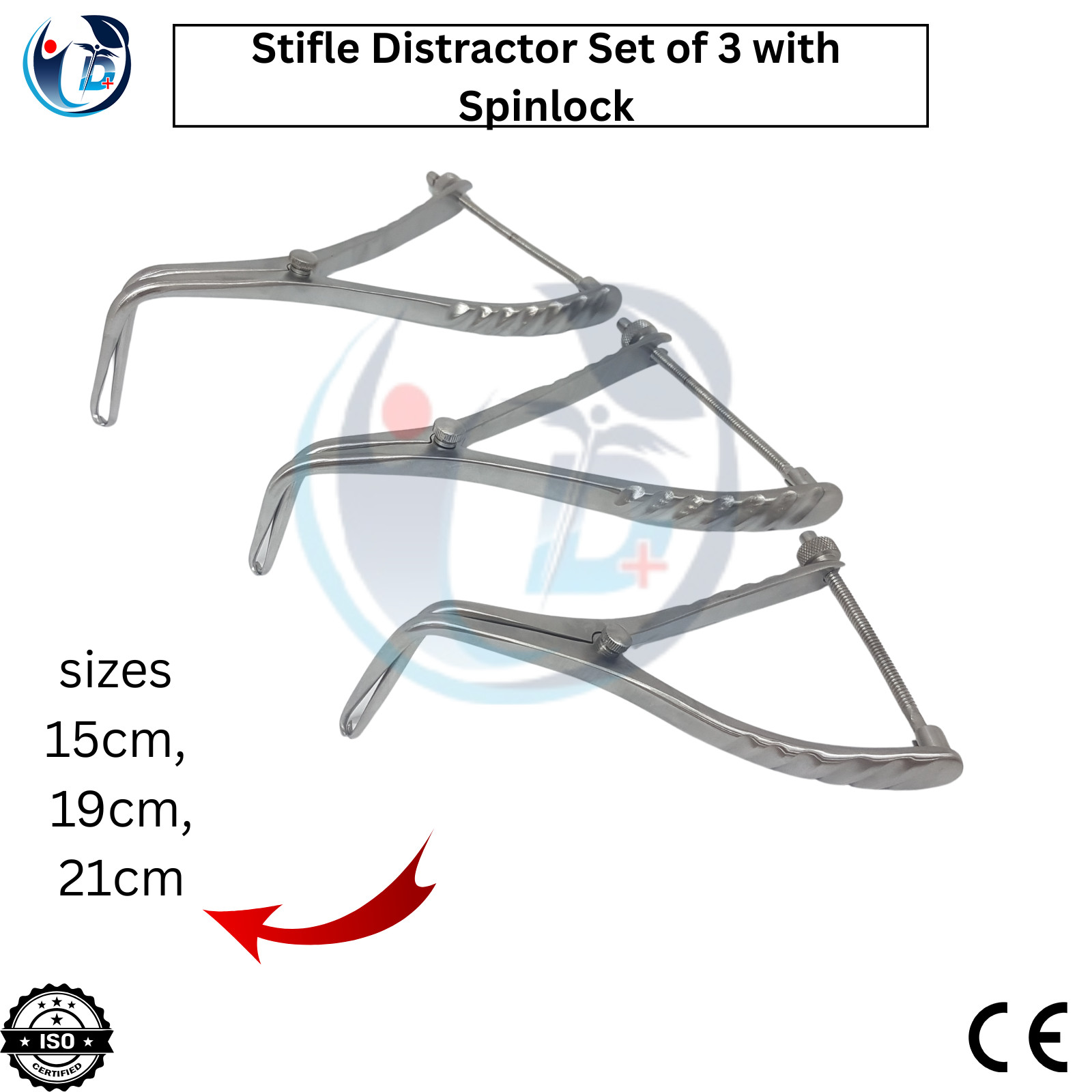 Stifle Distractor Set of 3 with Spinlock – 15cm,19cm,21cm orthopedic Instruments