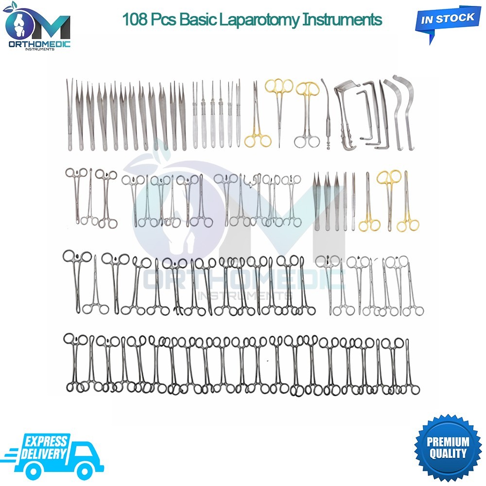 Basic Laparotomy Instruments Set Stainless Surgical German Grade 108 Pcs