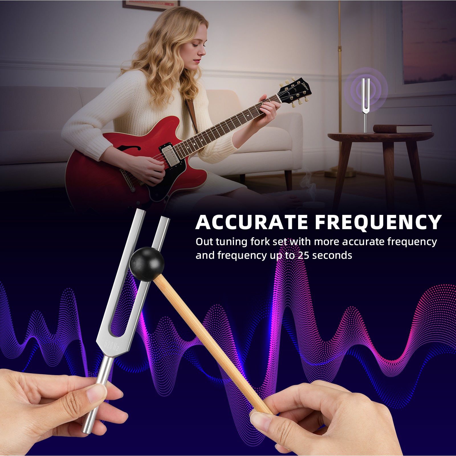 528Hz Healing Tuning Fork With Silicone Hammer Sound Therapy Musical Instrument