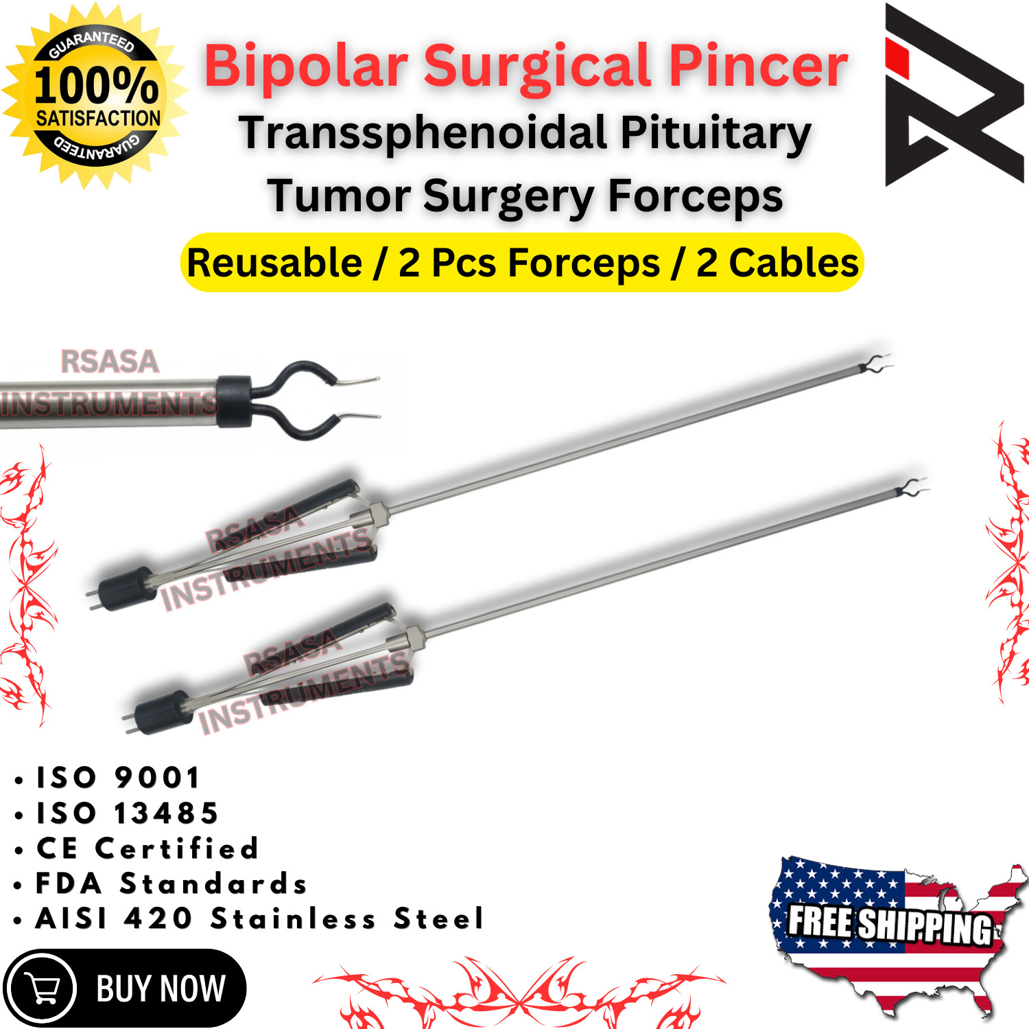 Bipolar Pincer Ellman Surgitron Transsphenoidal Pituitary Tumor Forcep & Cable