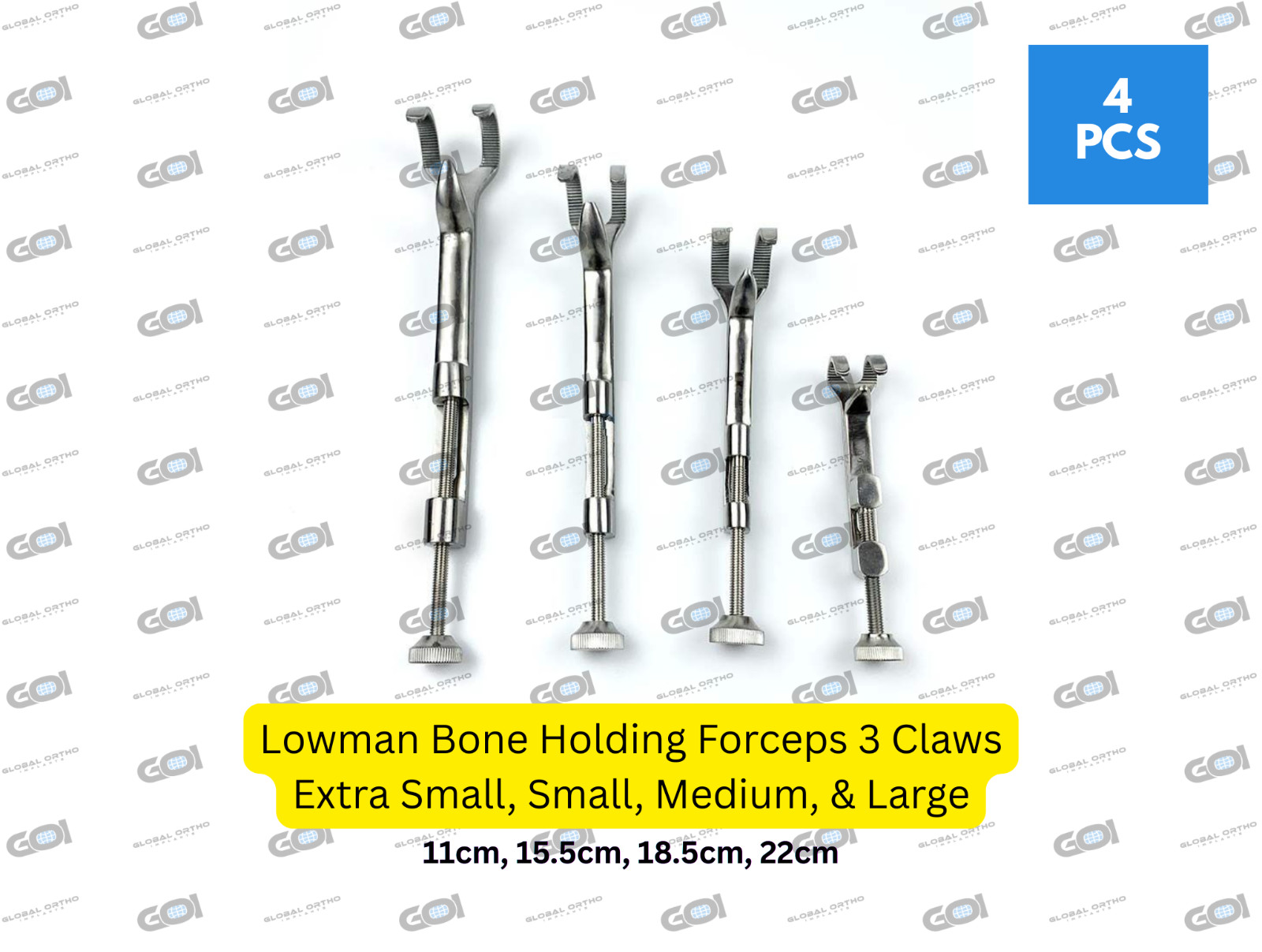 4 Pc Lowman Type 3 Claw Clamp Bone Holding Forceps Veterinary Instruments Set