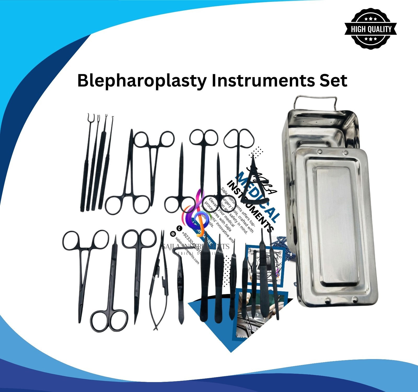 Black Blepharoplasty Instruments Set with Box | Plastic & Eye Surgery Kit