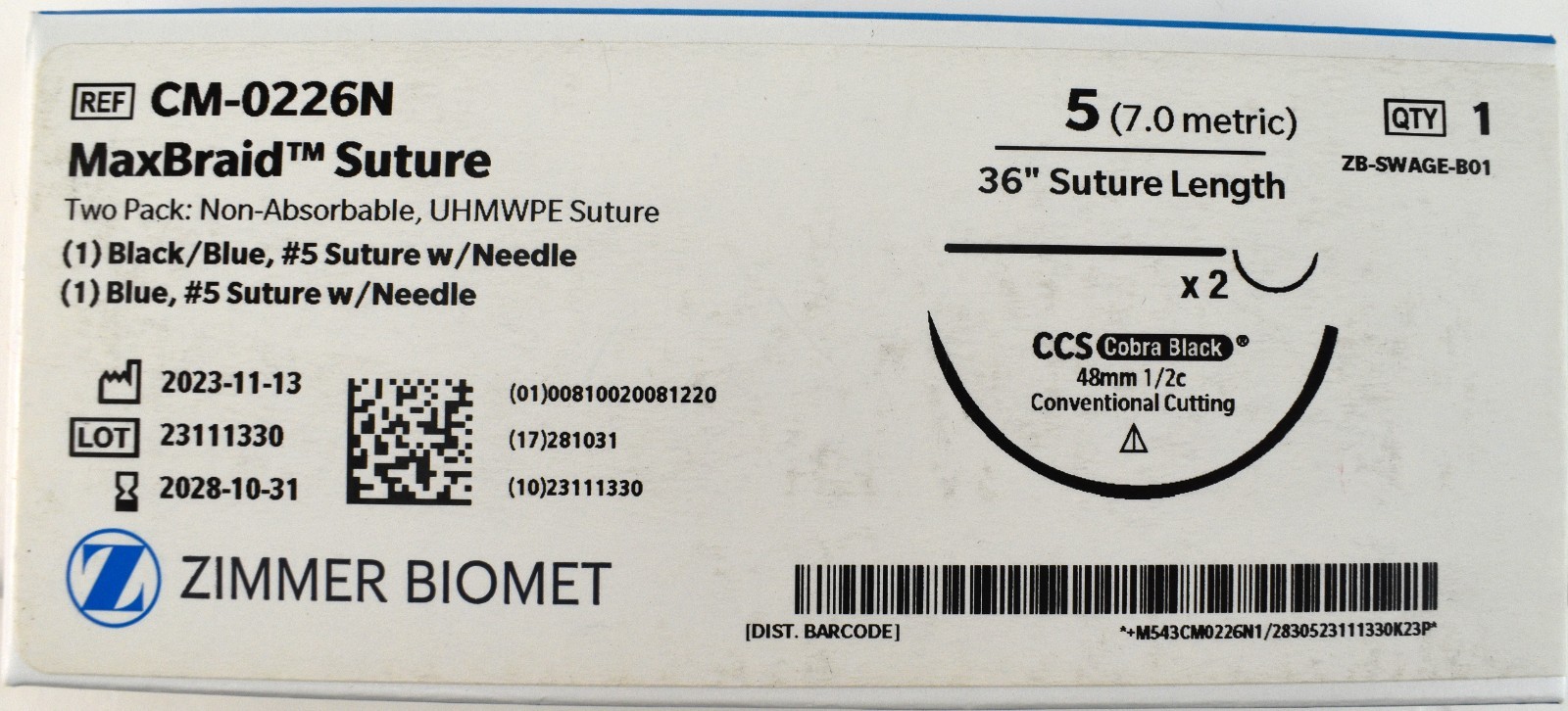 Zimmer Biomet CM-0226N MaxBraid 36” Suture Length