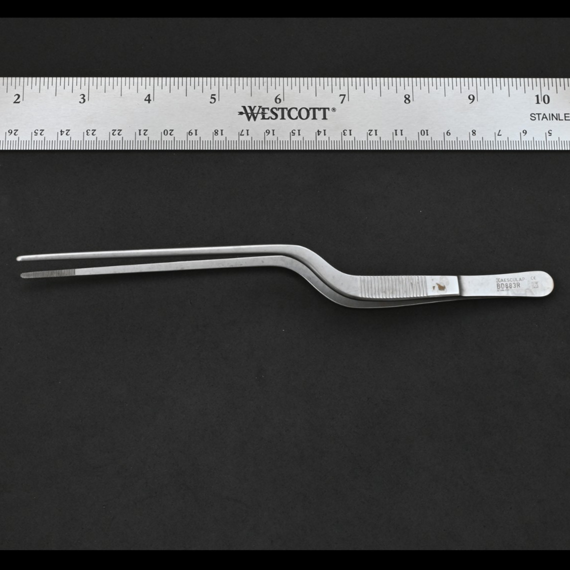 Aesculap BD883R Gruenwald Bayonet Forceps Serrated 7 7/8 in