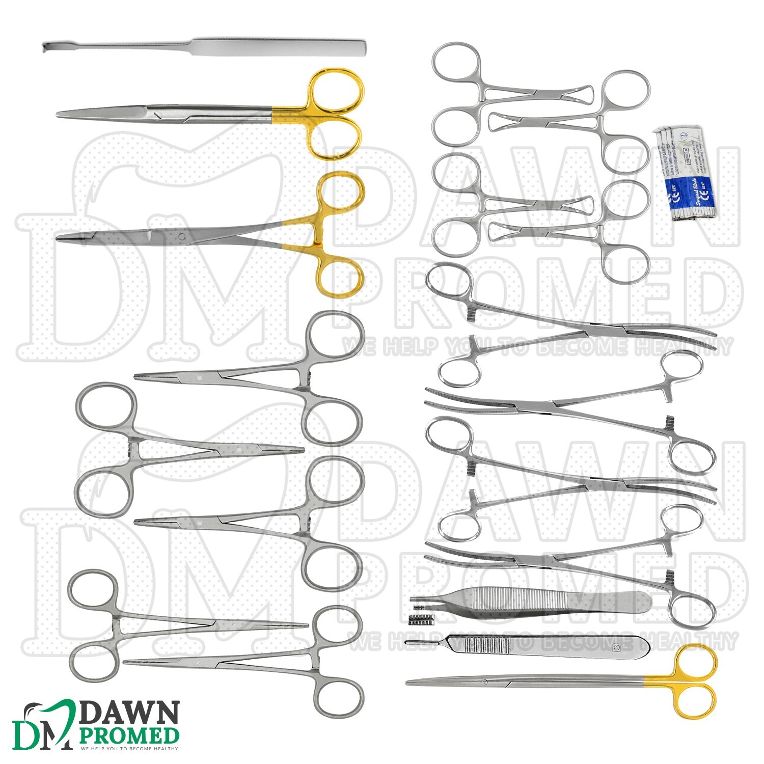19 Pcs General Surgery Veterinary Kit With FREE Blades German Grade Instruments