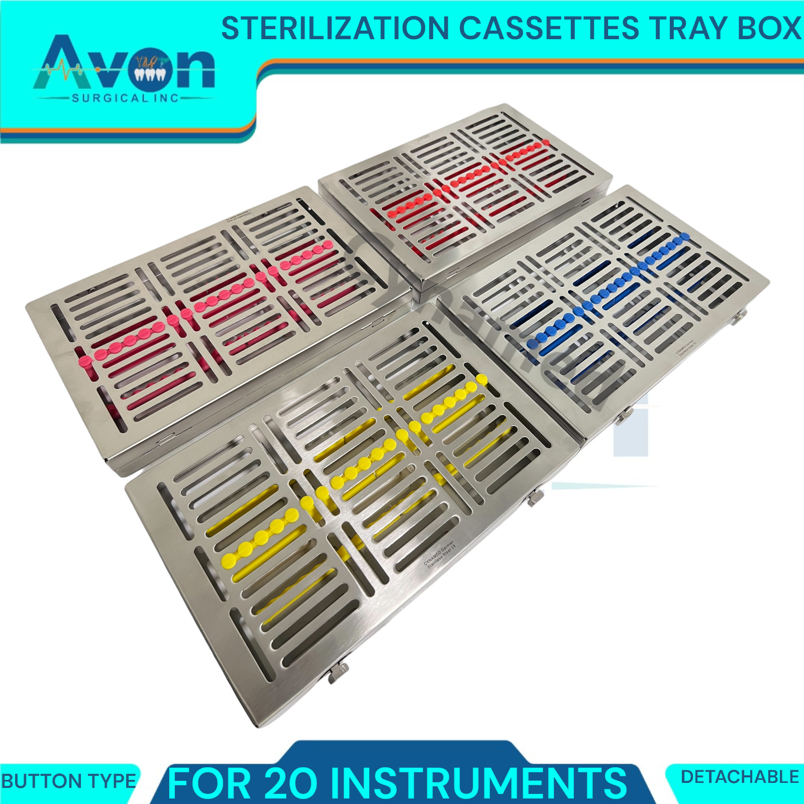 Detachable German Dental Sterilization Cassettes Tray Box For 20 Instruments