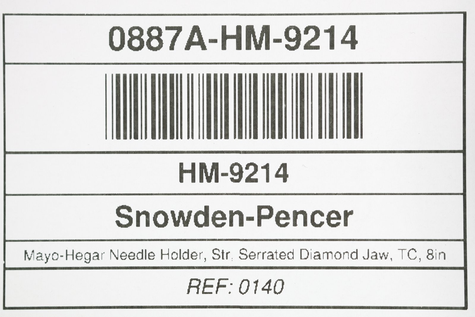 Snowden-Pencer 0140 Mayo-Hegar Needle Holder, Str, Serrated Diamond Jaw, TC, 8in