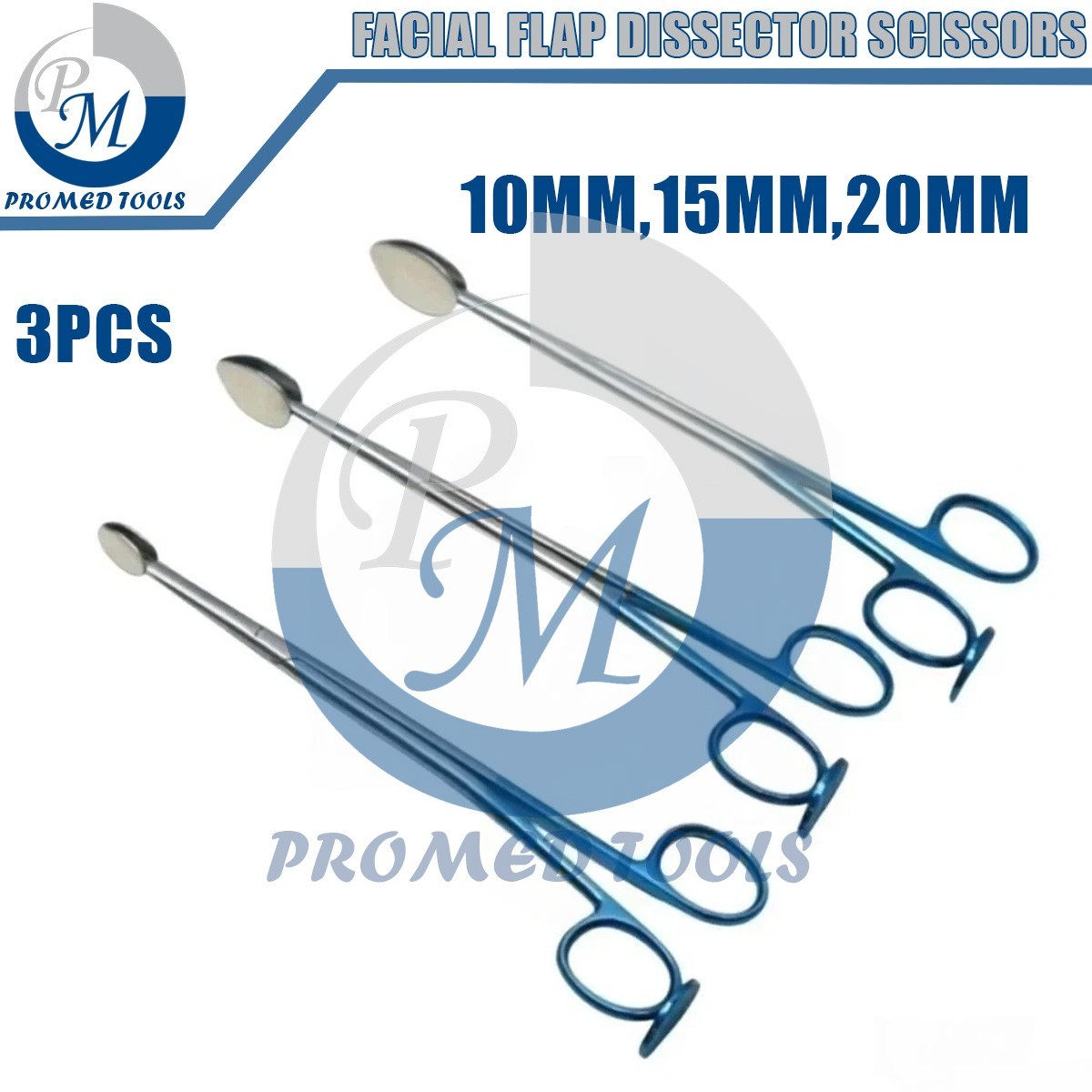 Trepsat Facial Flap dissector scissors set of 3pcs,10mm,15mm,20mm total length