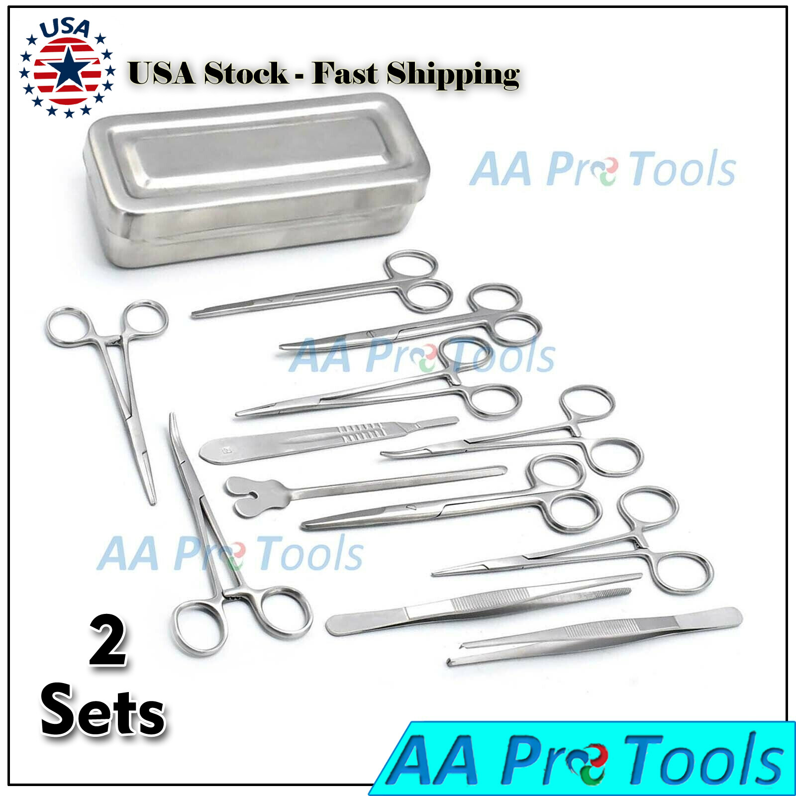 2 Set of 13 Pieces Basic Minor Surgery Kit Steel Box Surgical Instrument DS-1290