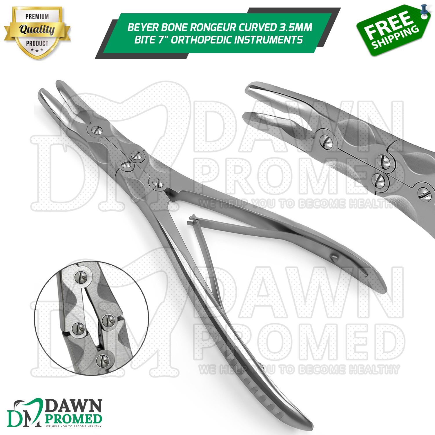 Beyer Bone Rongeur Curved 3.5mm Bite 7″ Double Action Orthopedic Instruments