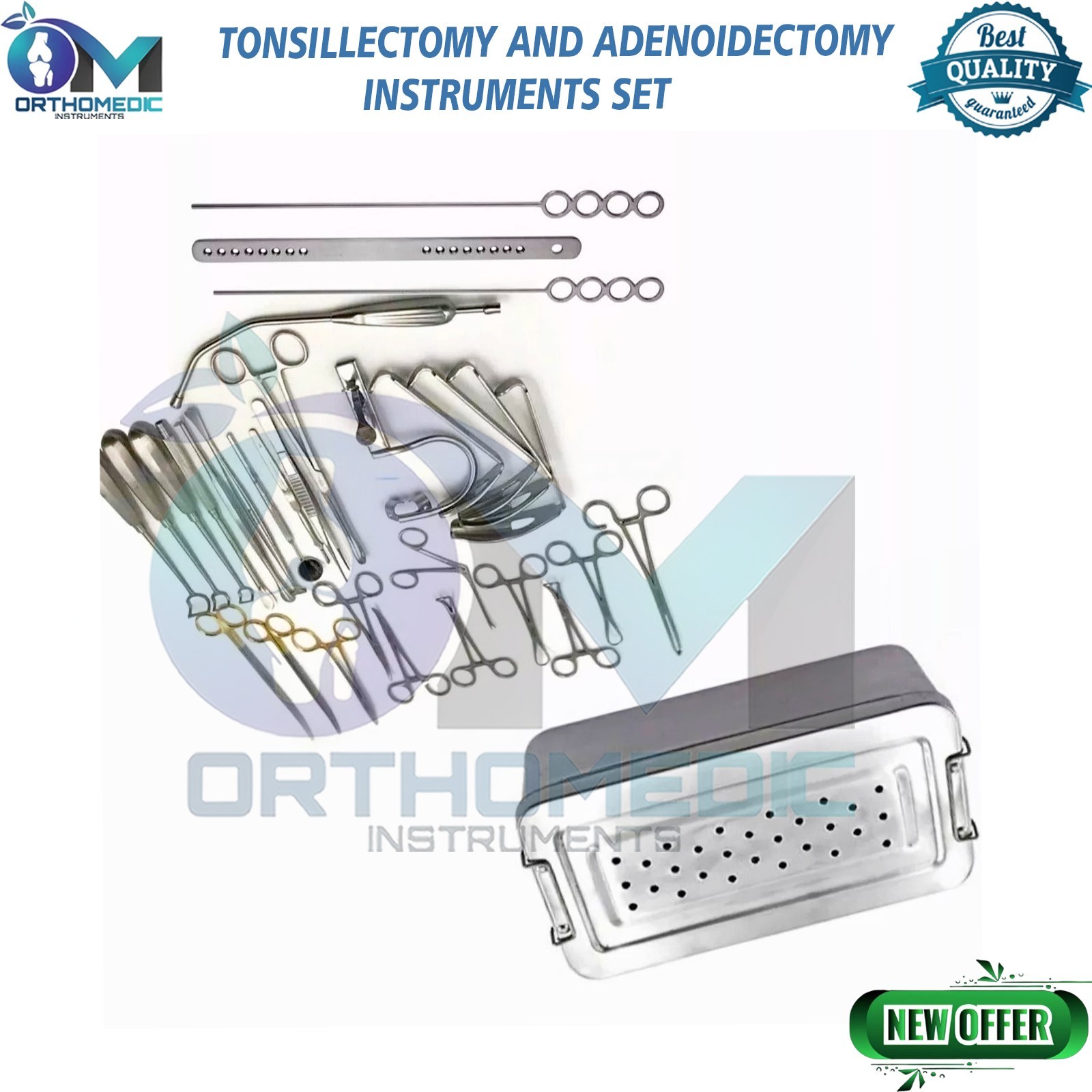 New Tonsillectomy and Adenoidectomy 30 pcs Set Surgical Instruments Kit with Box