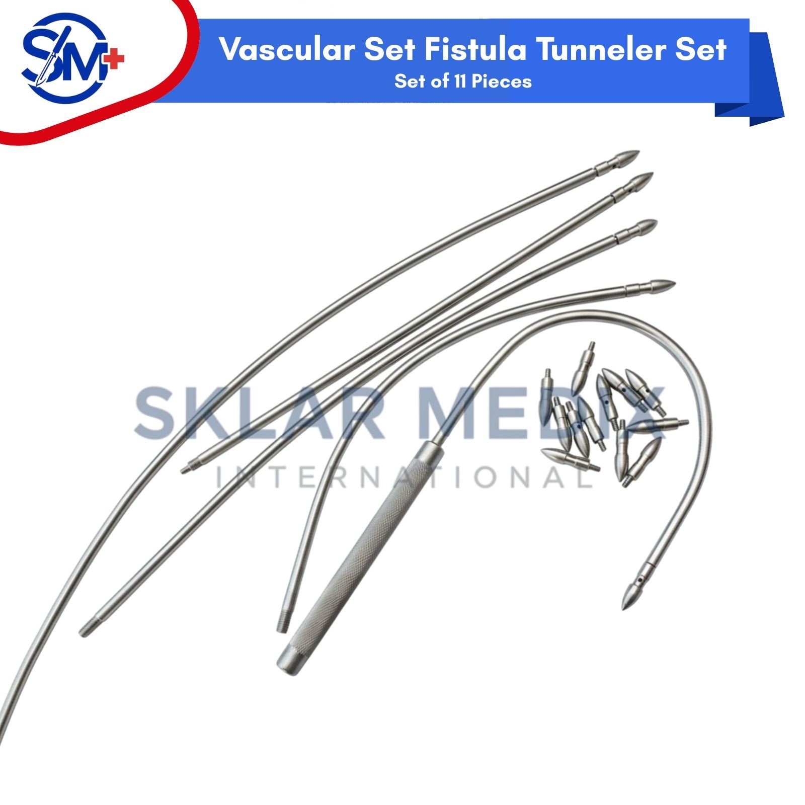 New Fistula Tunneler Set of 11 Vascular Set Orthopedic Surgical Instruments C-T