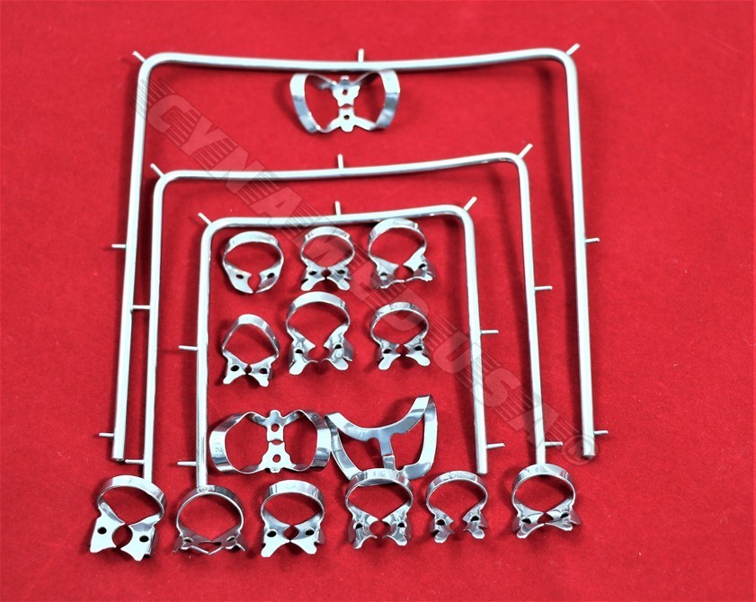 New O.R Rubber Dam Clamps SET with Frame 18 Pieces Dental Surgical Instruments