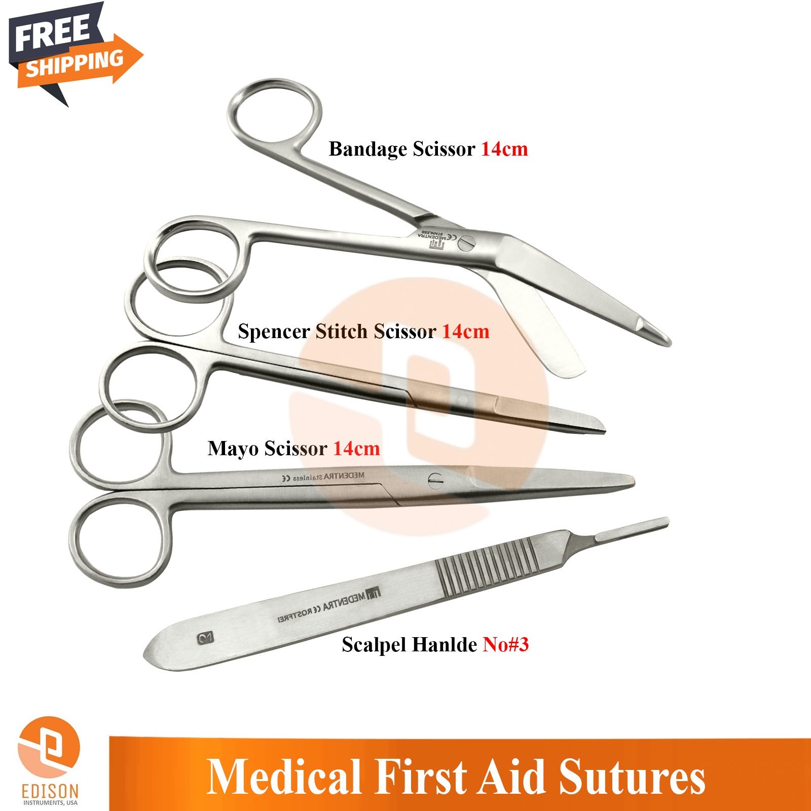 Set OF 4 Surgical Medical First Aid Dressing Tissue Suture Scissors Instruments