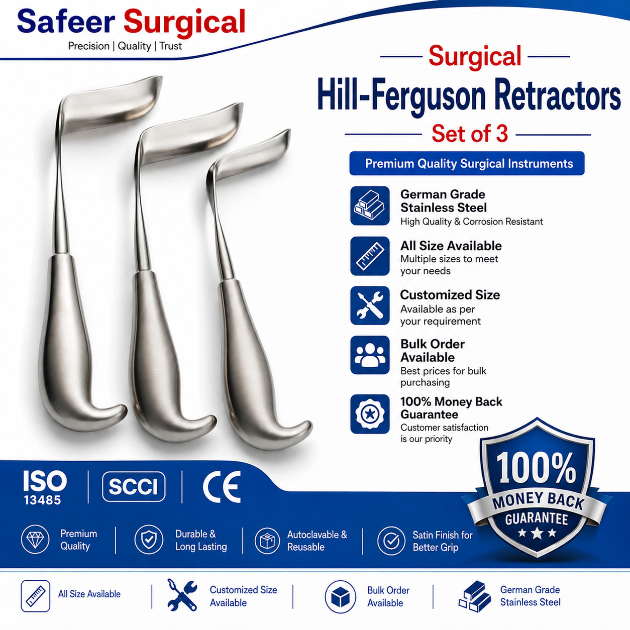 Surgical Hill-Ferguson Rectal Retractor Set of 3PCS German Grade Stainless Steel