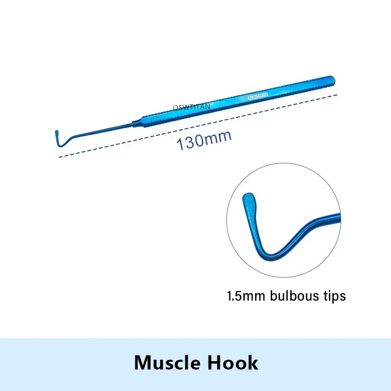 Ophthalmic Muscle Hook 1.5mm/ 2.0mm Bulbous Tip Titanium Eye Surgical Instrument