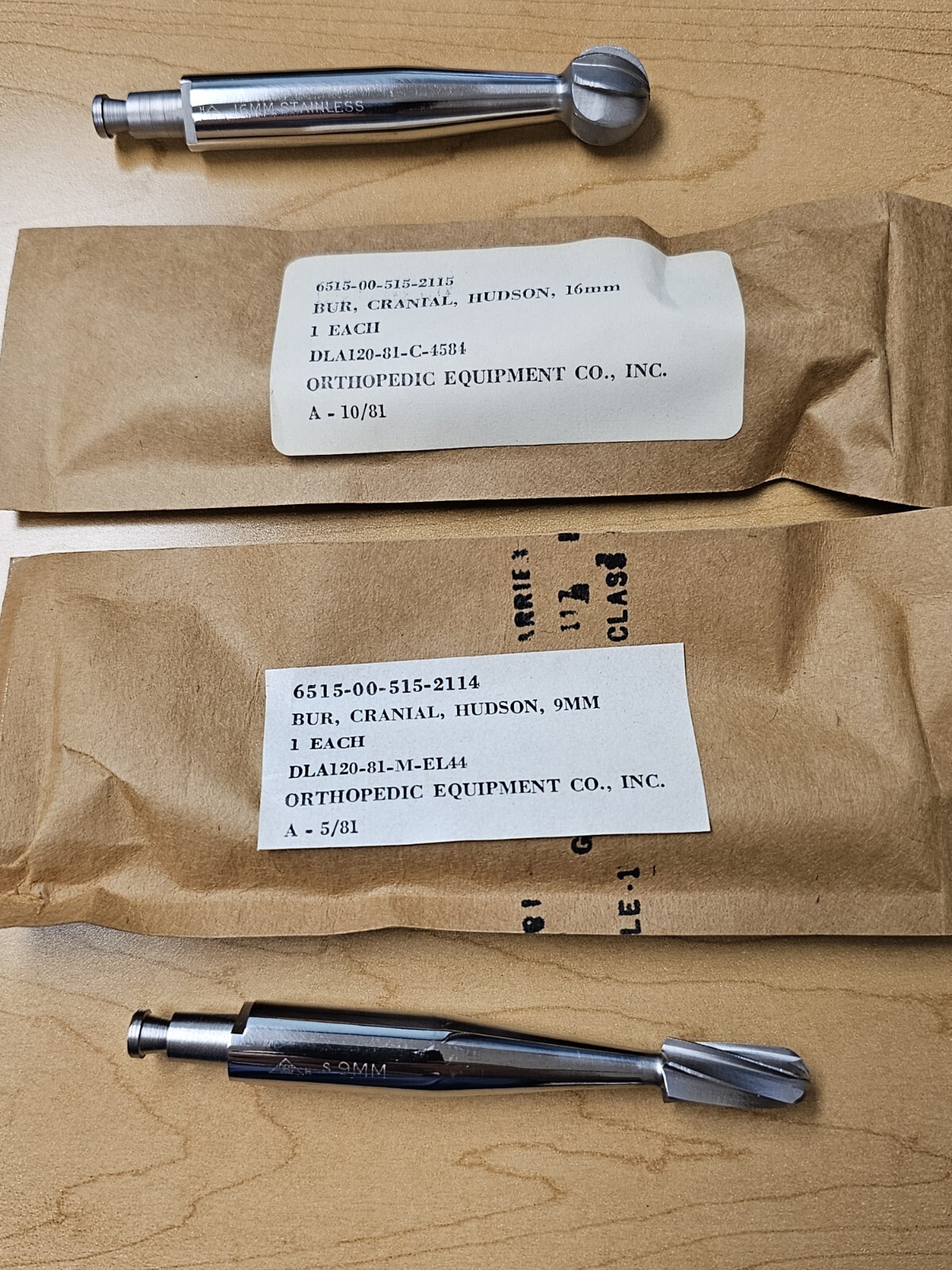 Hudson Burs Orthopedic (1) 16mm Round & (1) 9mm Conical – Brand New, Sealed