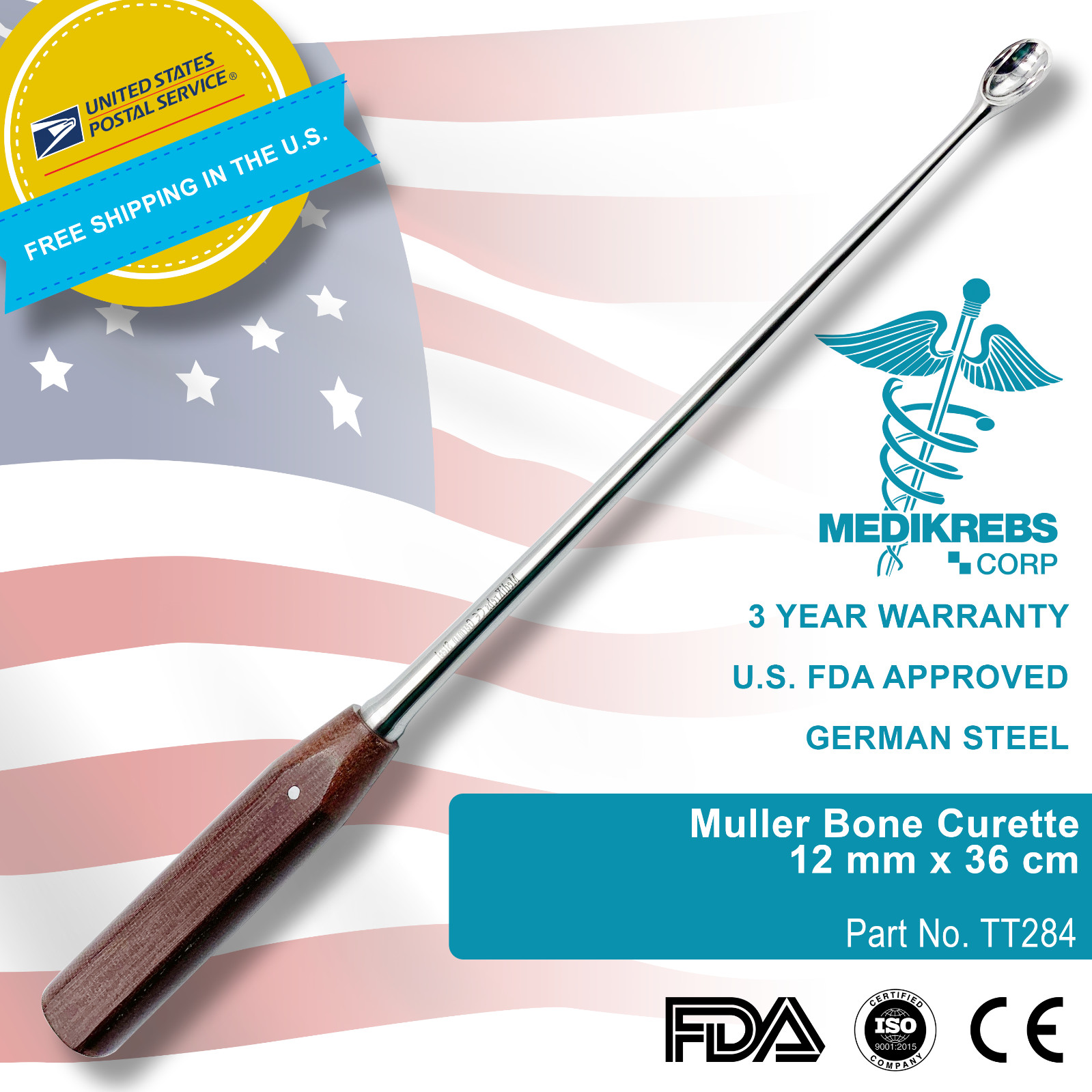 Muller Bone Curette 12 mm x 36 cm OR Grade German Steel Surgical Instruments