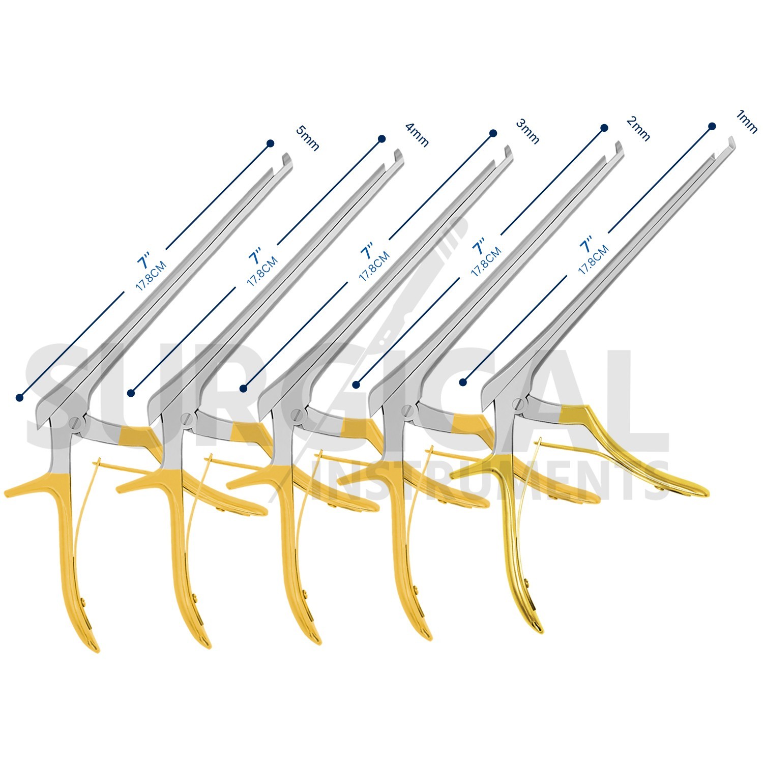 5 KERRISON Rongeurs 7″ 1, 2, 3, 4, 5mm up 45 Gold Handle Orthopedic German Grade