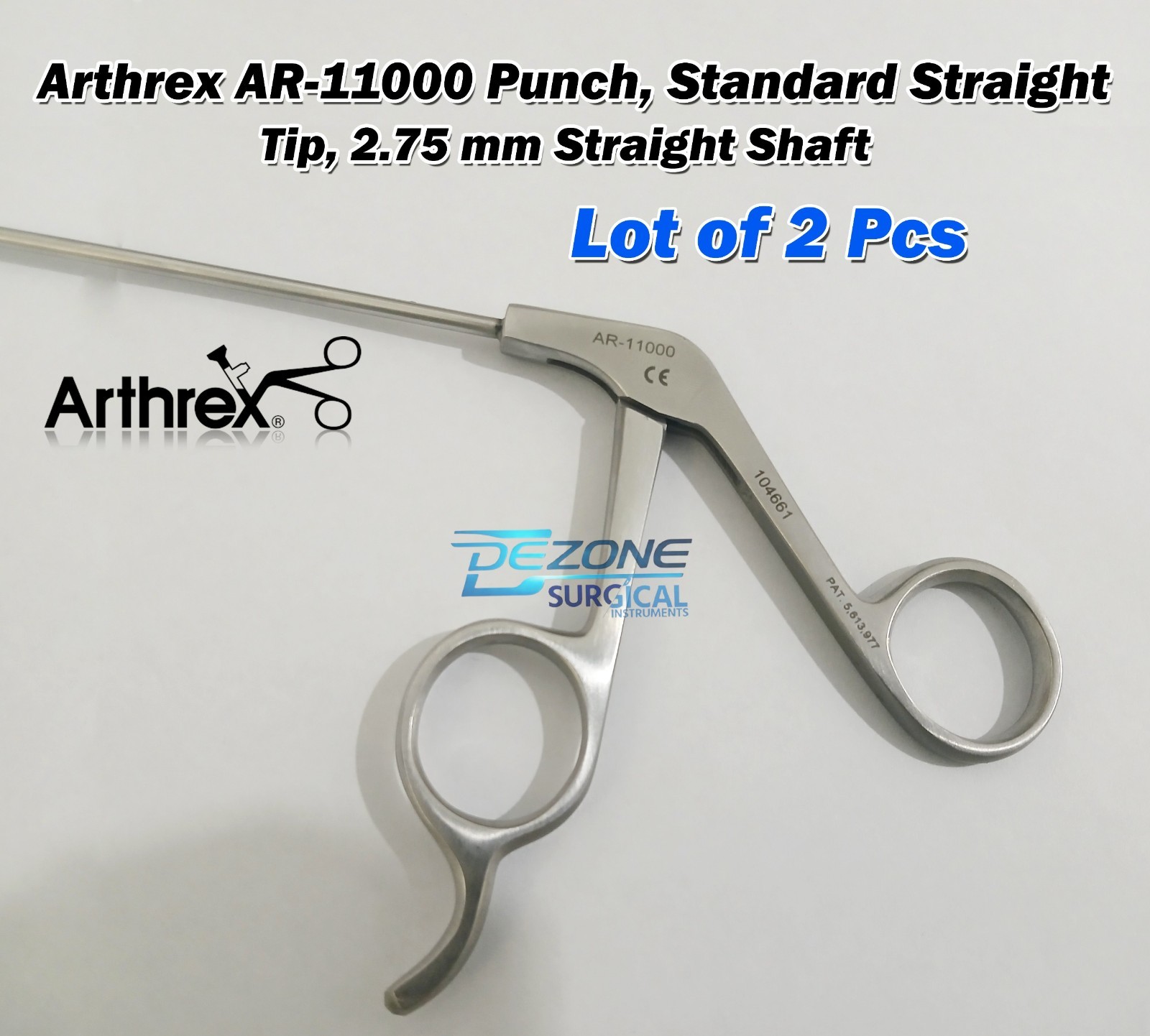 Lot of 2 Arthrex AR-11000 Punch, Standard Straight Tip, 2.75 mm Straight Shaft