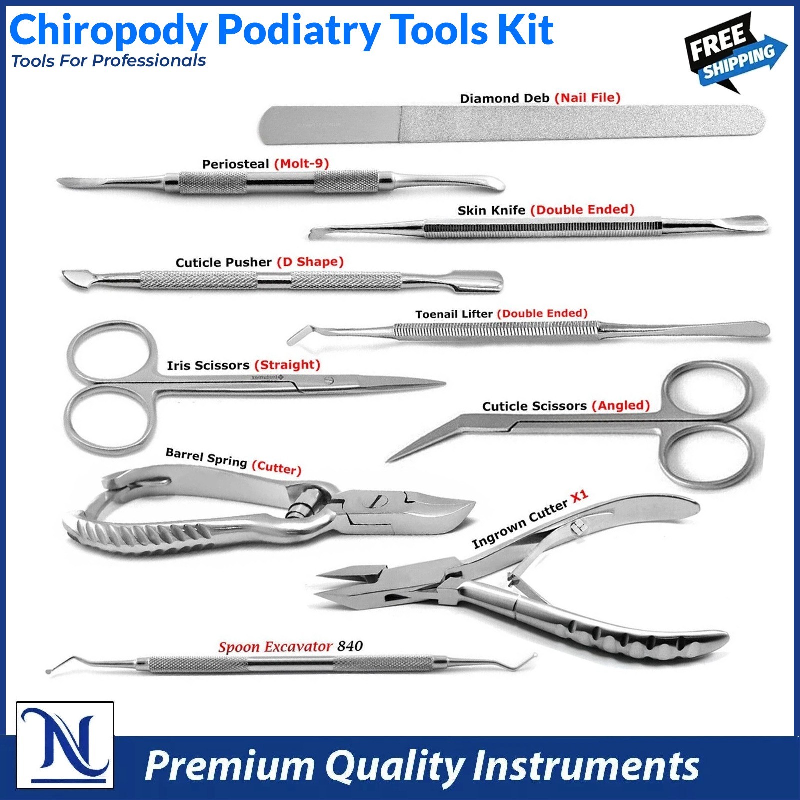 10PCS-Ingrown Toenail Surgery Kit-Podiatry Nail Cutter, Scissors & CE Instrument