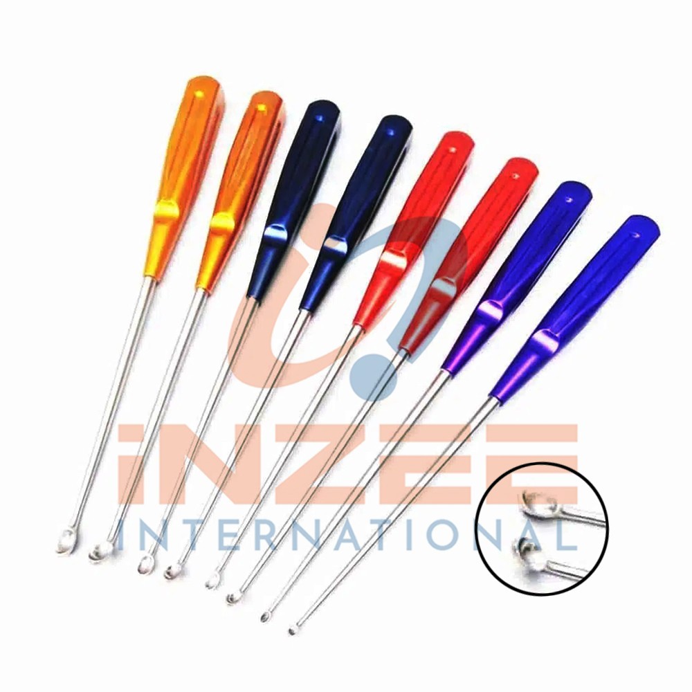 Bone Cervical Curettes Coloured Handles 8 PCs Set Spine Instruments By Inzee