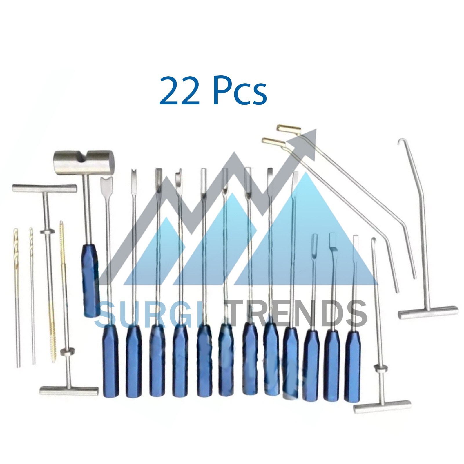 Cement Removal Instruments Set Of 22 Pcs Titanium Blue Orthopedics