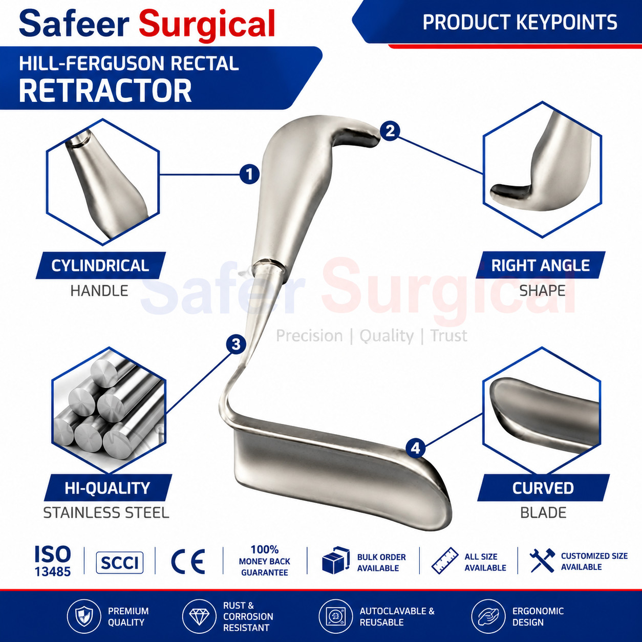 Surgical Hill-Ferguson Rectal Retractor Set of 3PCS German Grade Stainless Steel