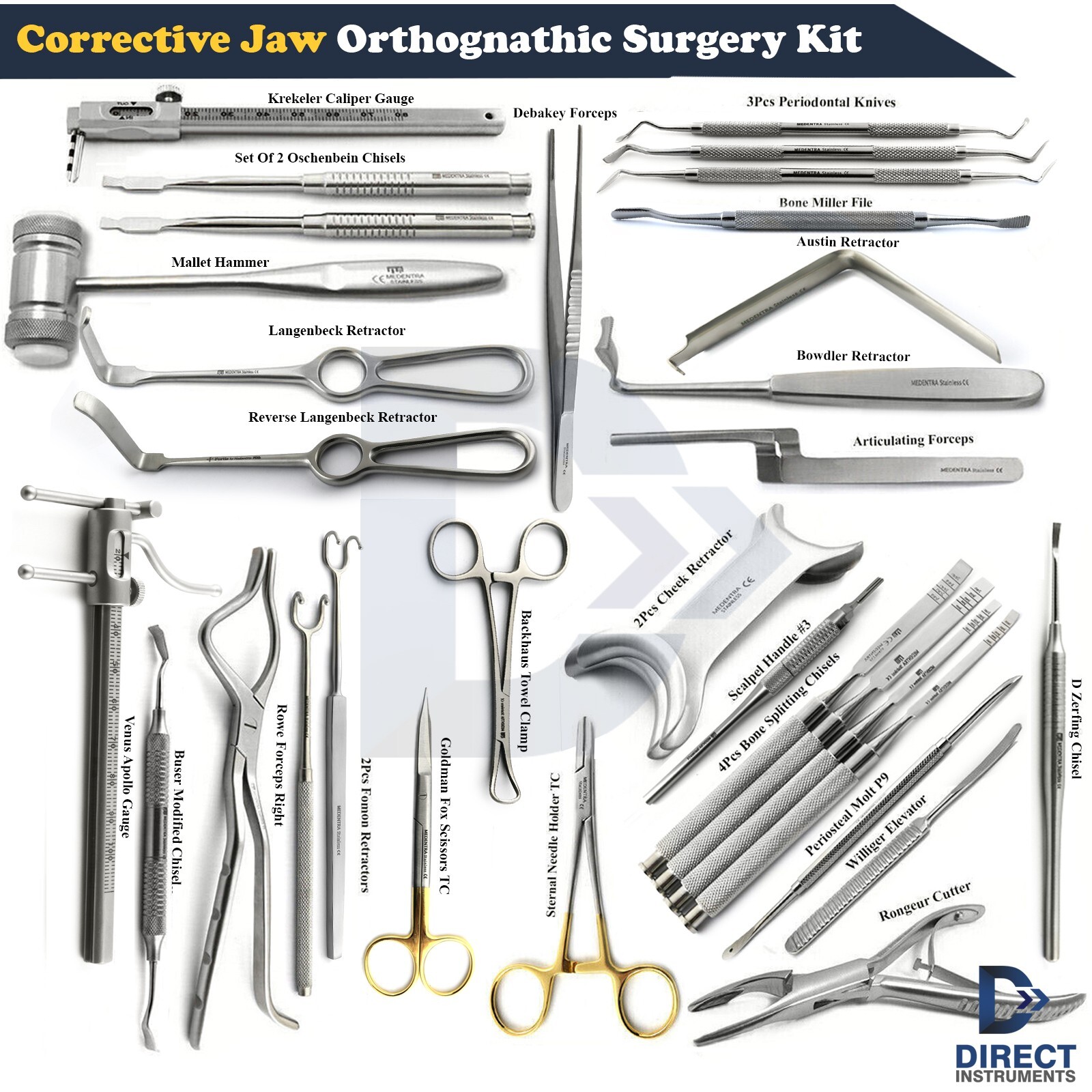 Set of 33 Maxillofacial Orthognathic Surgery Instruments Dental Corrective Jaw
