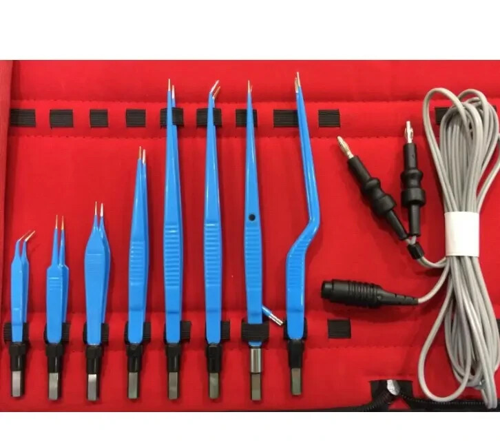 Euro Type Bipolar Forceps Blue Reusable With Silicon 3 Meter Cord Best 9 Pcs Set