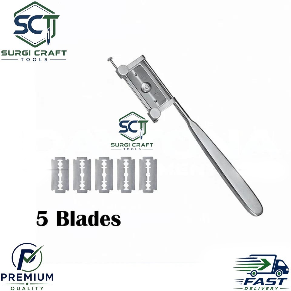 Silver Skin Graft Knife Handle with Dermatome 5 Free Blade Surgical Instruments