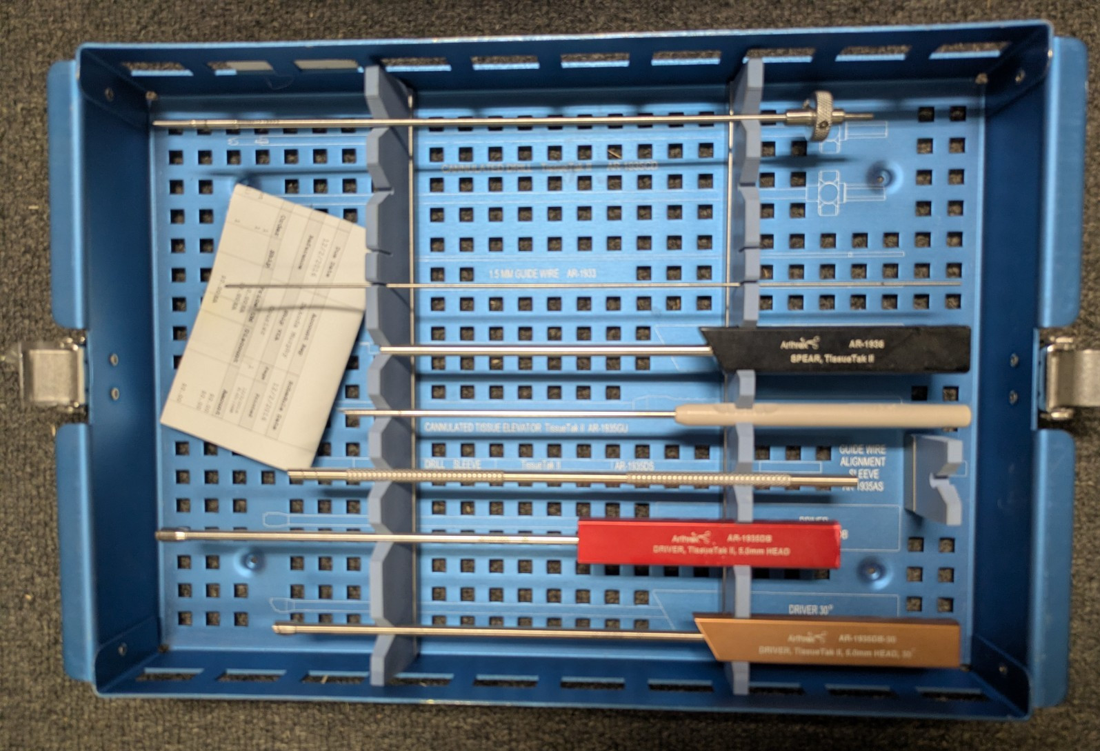 Arthrex AR-1937 Tissue Tak II Instrument Set w/ Case No Lid