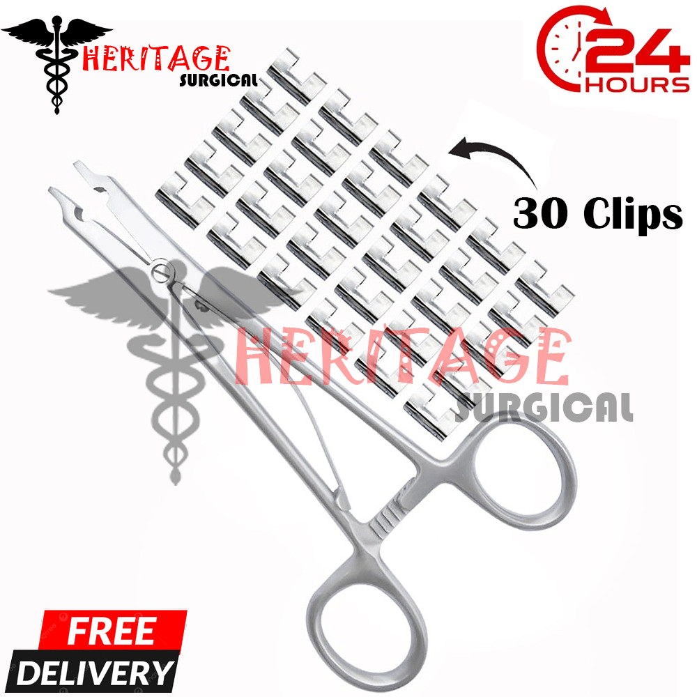 Raney Scalp Clip Applicator Plus 30 Pcs Clips Surgical Instruments Set