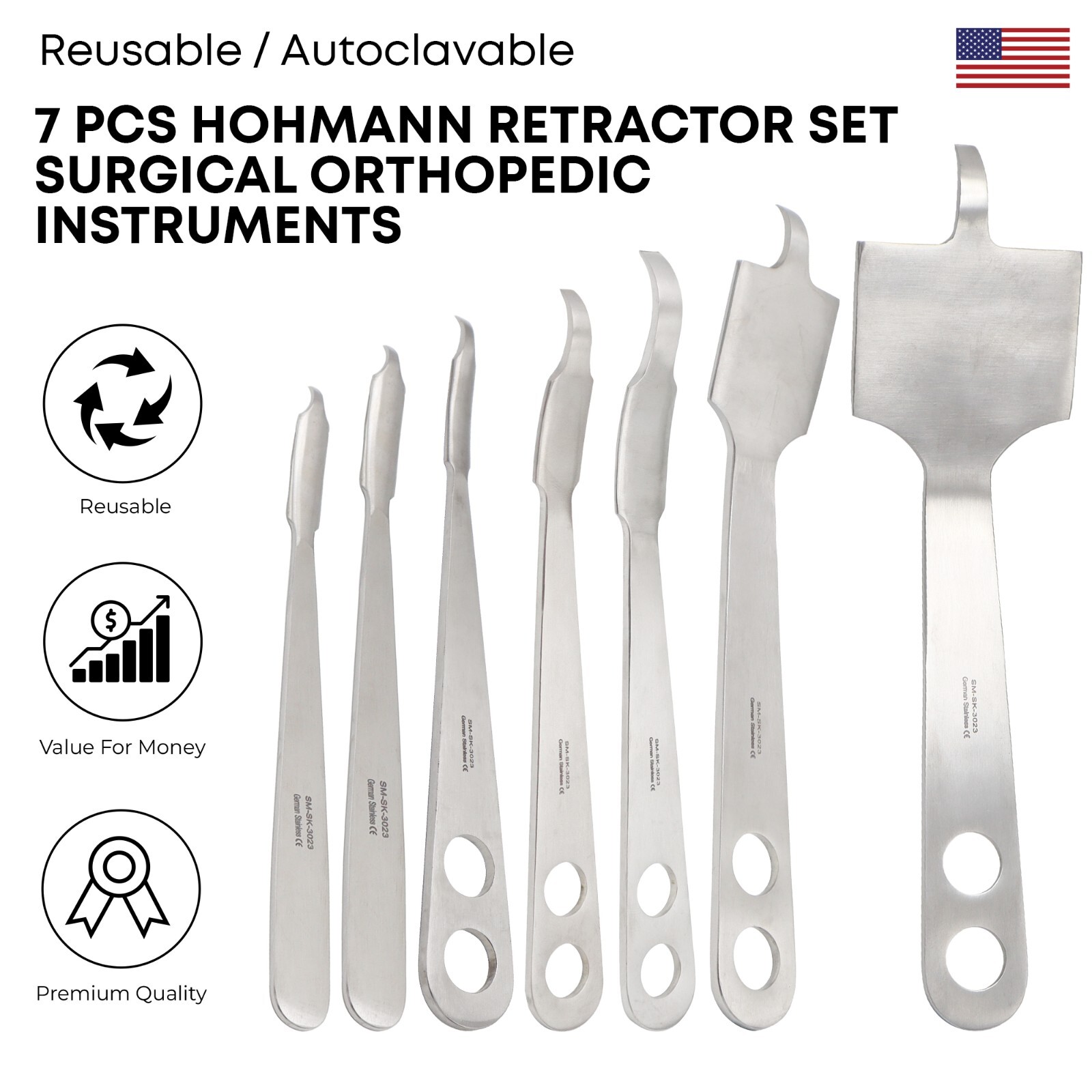 7 Pcs Hohmann Retractor Set German Grad Surgical Orthopedic Instruments e