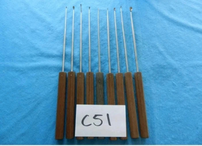Aesculap Surgical Orthopedic Straight & Angled Wooden Handle Curette Set