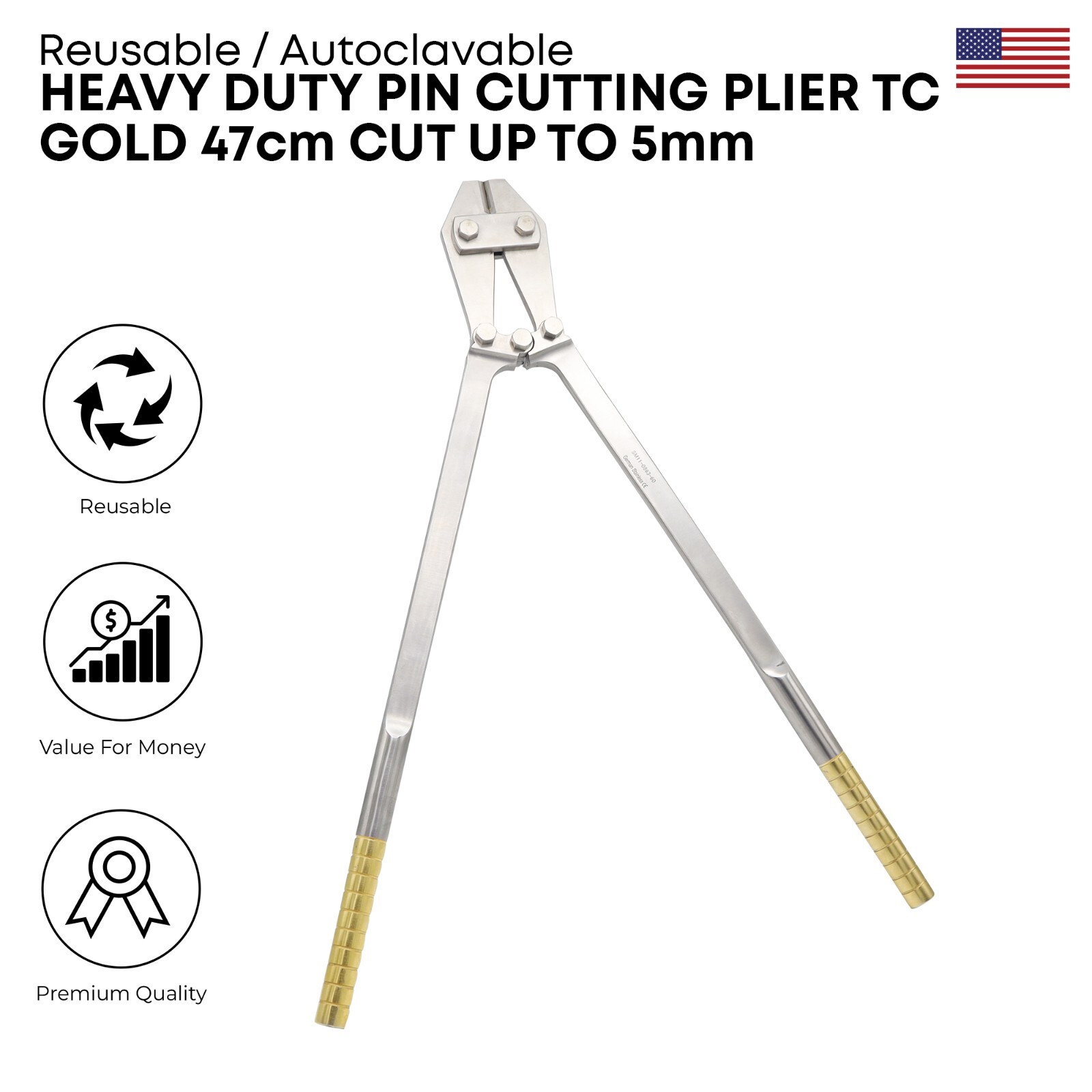 Heavy Duty Pin Cutting Plier TC Gold 47 cm Surgical Wire Cutters Instruments