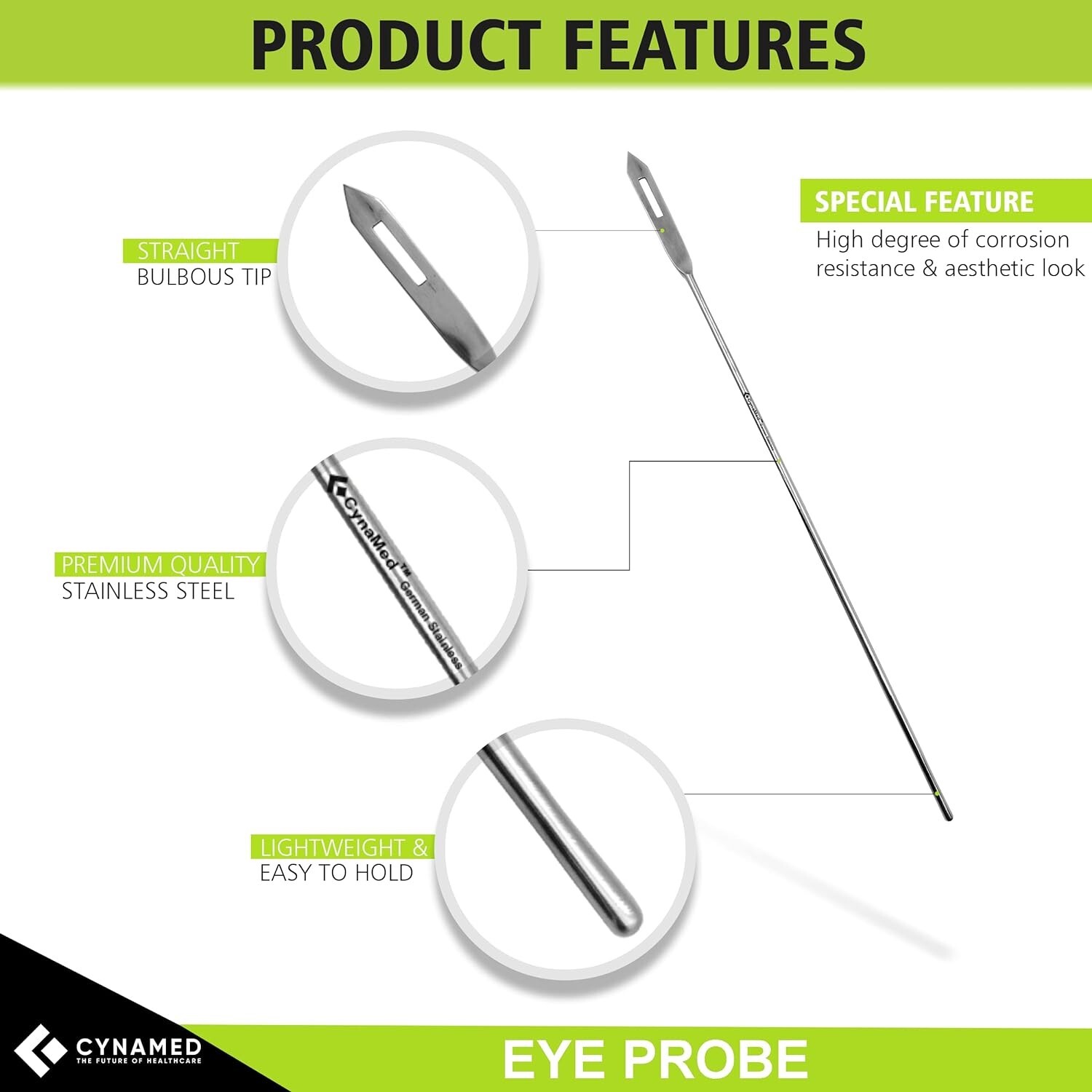 Cynamed Lab Eye Probe 6in Surgical Stainless Steel Premium Instruments Set of 6