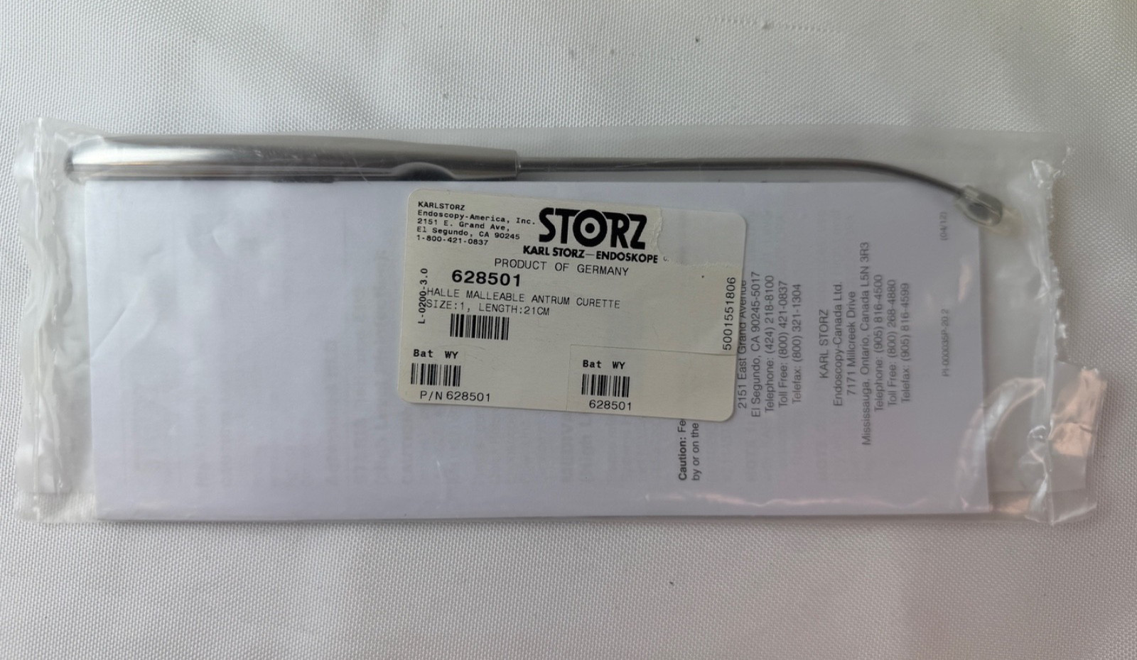 Karl Storz 628501 Halle Malleable Antrum Curette Size 1 21cm ENT