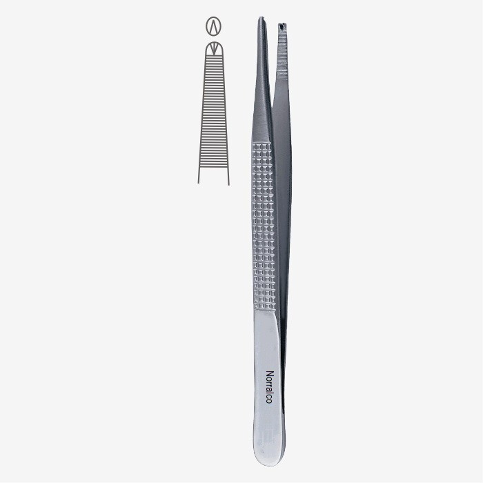 3 BONNEY Tissue Forceps, 7″, Straight, Serrated Tips 1 x 2 Teeth