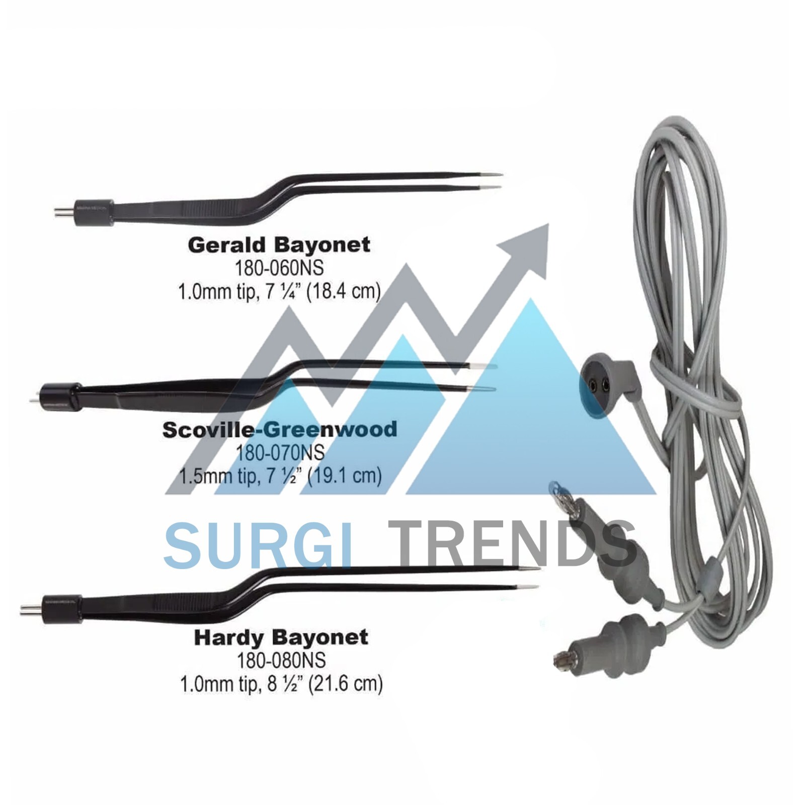 3 Pcs Set Non Stick Bayonet Bipolar Forceps with Silicon Cord US Type