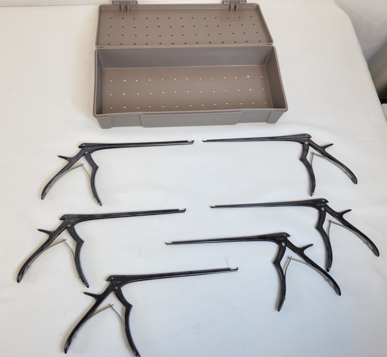 Set of 6 Ruggles Kerrison Rongeurs, 8″, 40° Upward Bite Angle, With Case