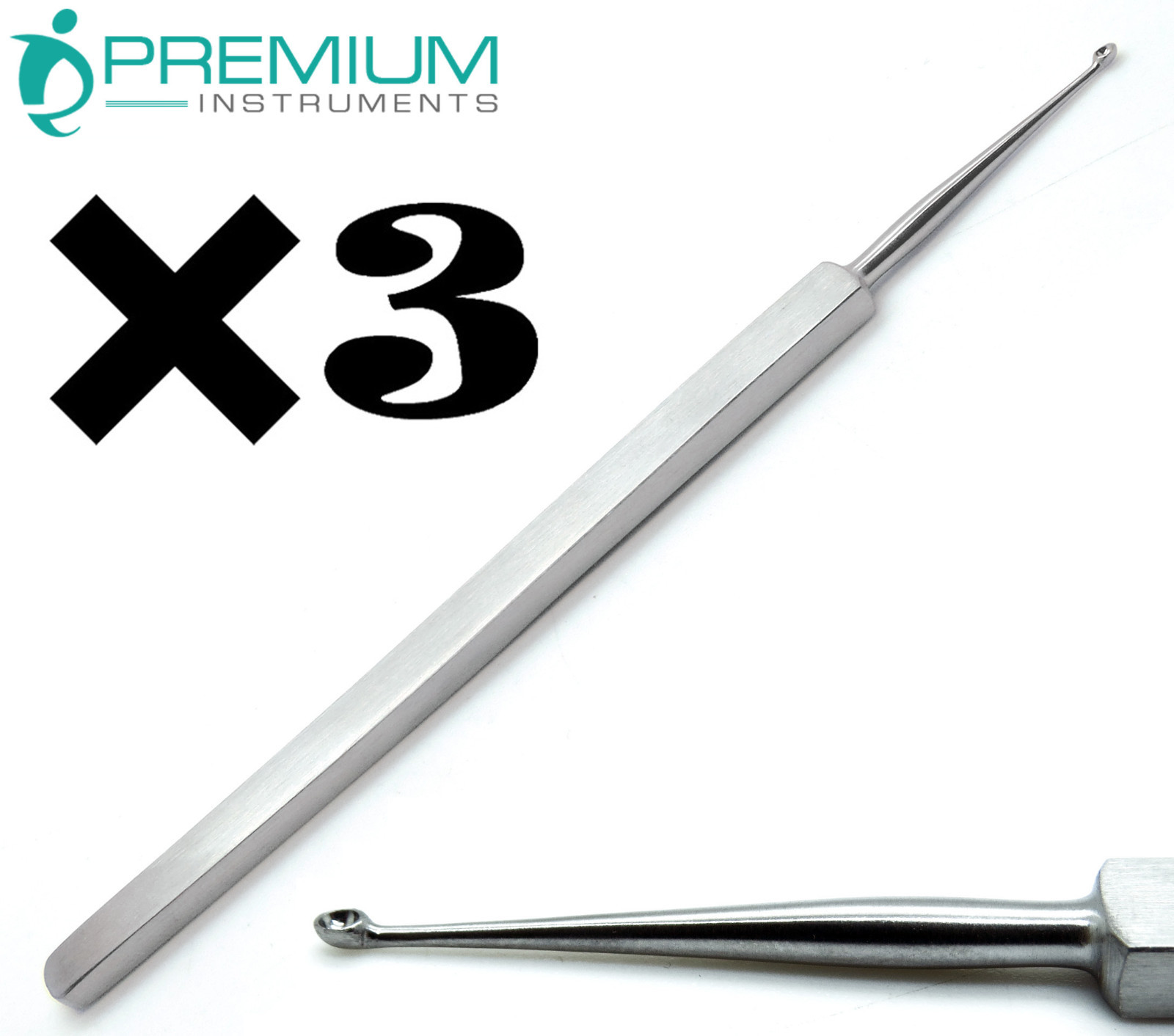 3 Pcs ENT Meyhoefer Chalazion Ear Curettes # 1 Cupped 1.8mm Surgical Tools