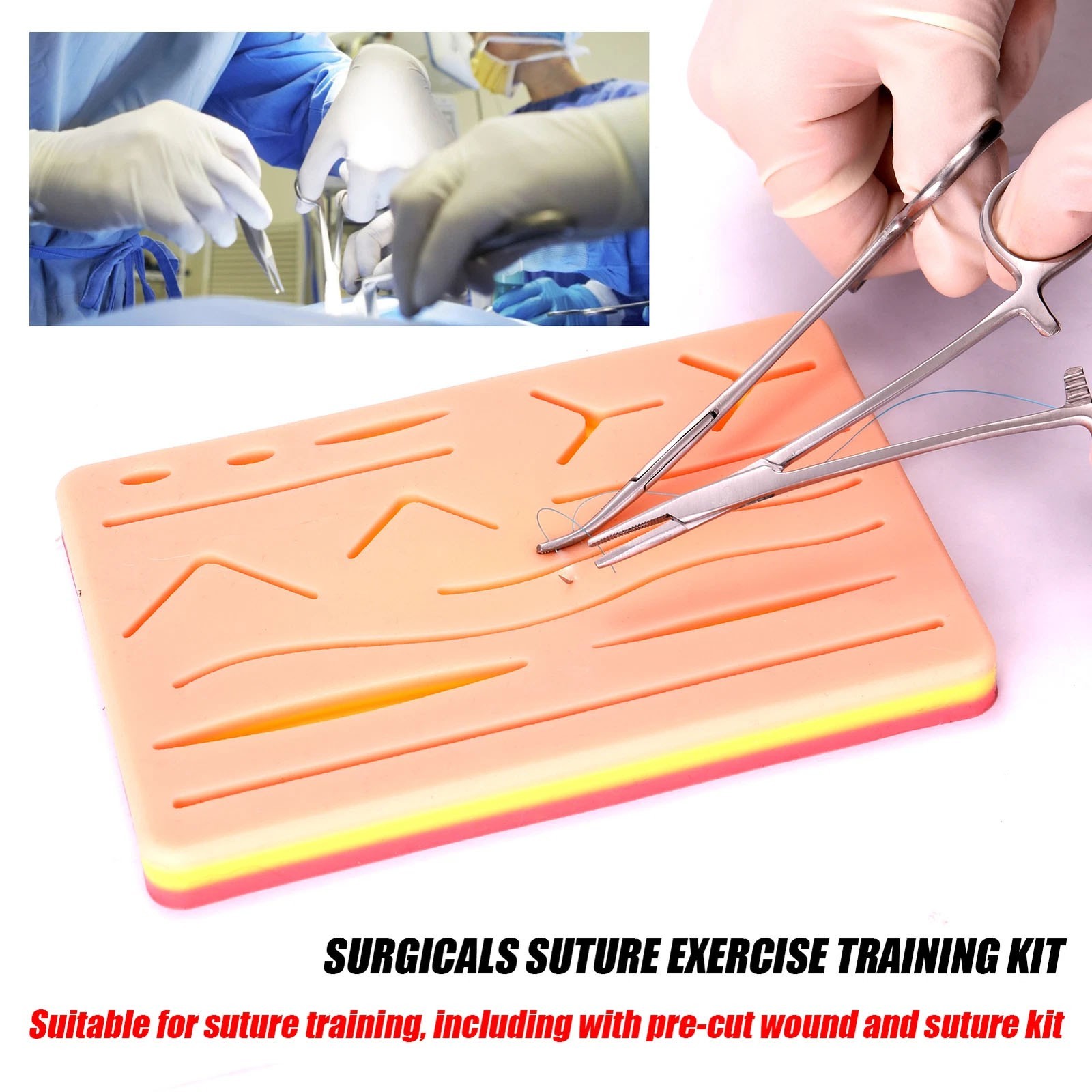 Suture Training Pad 3 Layer Joint 14 Wounds Ultra Silicon Skin Practice Kit Pads