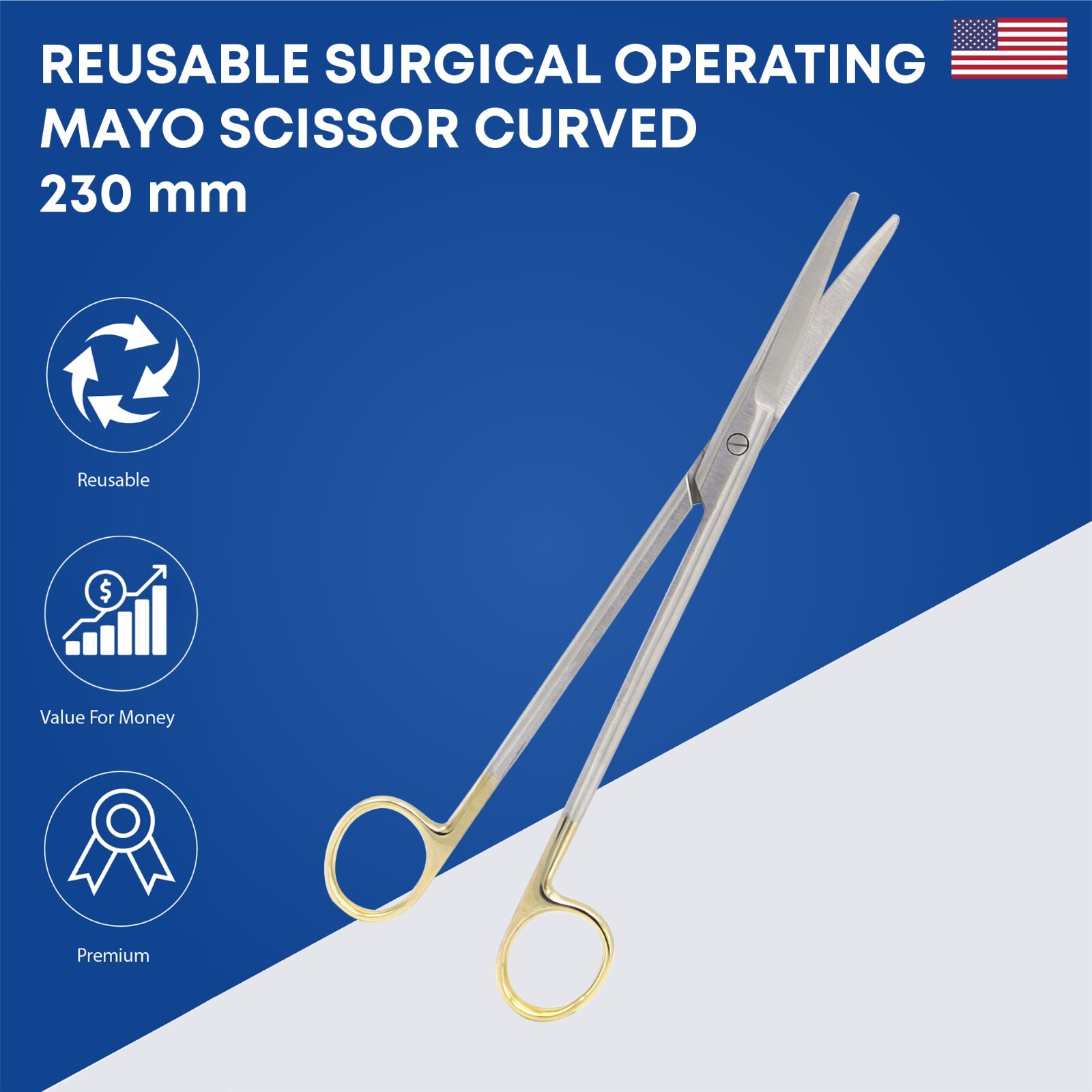 Surgical Operating Mayo Scissor Curved 230 mm Premium Surgical Instruments