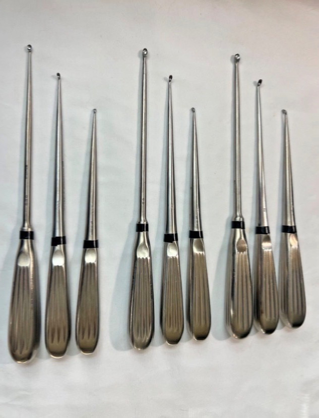 Set Of 9 Millennium Spinal Curettes Sizes 0,00,000 Angled & Straight Neurology
