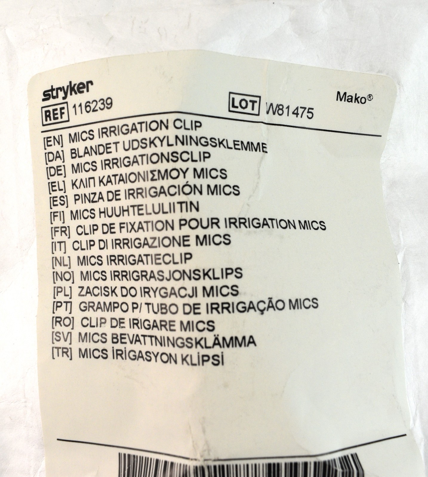 Stryker 116239 MICS Irrigation Clip Expiration Date: 2029-08-21